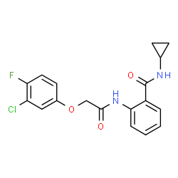 ChemSpider 2D Image | 2-{[(3-Chloro-4-fluorophenoxy)acetyl]amino}-N-cyclopropylbenzamide | C18H16ClFN2O3
