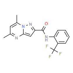 ChemSpider 2D Image | 5,7-Dimethyl-N-[2-(trifluoromethyl)phenyl]pyrazolo[1,5-a]pyrimidine-2-carboxamide | C16H13F3N4O