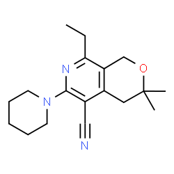 ChemSpider 2D Image | 8-Ethyl-3,3-dimethyl-6-(1-piperidinyl)-3,4-dihydro-1H-pyrano[3,4-c]pyridine-5-carbonitrile | C18H25N3O