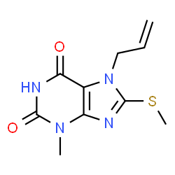 ChemSpider 2D Image | 7-Allyl-3-methyl-8-(methylsulfanyl)-3,7-dihydro-1H-purine-2,6-dione | C10H12N4O2S