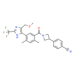 ChemSpider 2D Image | 4-(1-{5-[4-(Methoxymethyl)-2-(trifluoromethyl)-1H-imidazol-5-yl]-2,4-dimethylbenzoyl}-3-azetidinyl)benzonitrile | C25H23F3N4O2