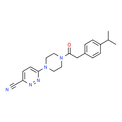 ChemSpider 2D Image | 6-{4-[(4-Isopropylphenyl)acetyl]-1-piperazinyl}-3-pyridazinecarbonitrile | C20H23N5O