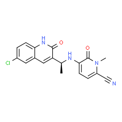 ChemSpider 2D Image | 5-{[(1S)-1-(6-chloro-2-oxo-1H-quinolin-3-yl)ethyl]amino}-1-methyl-6-oxopyridine-2-carbonitrile | C18H15ClN4O2