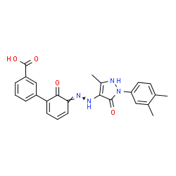 ChemSpider 2D Image | 3-[(5E)-5-{[2-(3,4-Dimethylphenyl)-5-methyl-3-oxo-2,3-dihydro-1H-pyrazol-4-yl]hydrazono}-6-oxo-1,3-cyclohexadien-1-yl]benzoic acid | C25H22N4O4