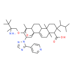 ChemSpider 2D Image | 21-(2-Amino-2,3,3-trimethylbutoxy)-5,7,10,15-tetramethyl-7-(3-methyl-2-butanyl)-20-[5-(4-pyridinyl)-1H-1,2,4-triazol-1-yl]-17-oxapentacyclo[13.3.3.0~1,14~.0~2,11~.0~5,10~]henicos-2-ene-6-carboxylic ac
id | C44H67N5O4