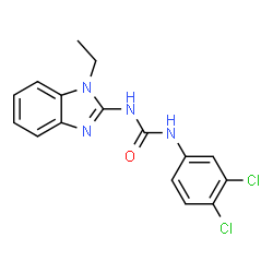 ChemSpider 2D Image | 1-(3,4-Dichlorophenyl)-3-(1-ethyl-1H-benzimidazol-2-yl)urea | C16H14Cl2N4O