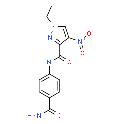 ChemSpider 2D Image | N-(4-Carbamoylphenyl)-1-ethyl-4-nitro-1H-pyrazole-3-carboxamide | C13H13N5O4