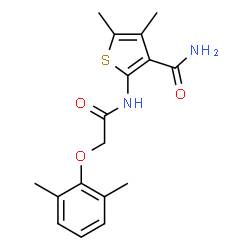 ChemSpider 2D Image | 2-{[(2,6-Dimethylphenoxy)acetyl]amino}-4,5-dimethyl-3-thiophenecarboxamide | C17H20N2O3S