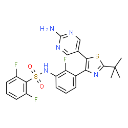 ChemSpider 2D Image | N-{3-[5-(2-Amino-5-pyrimidinyl)-2-(2-methyl-2-propanyl)-1,3-thiazol-4-yl]-2-fluorophenyl}-2,6-difluorobenzenesulfonamide | C23H20F3N5O2S2