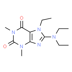 ChemSpider 2D Image | 8-Diethylamino-7-ethyl-1,3-dimethyl-3,7-dihydro-purine-2,6-dione | C13H21N5O2