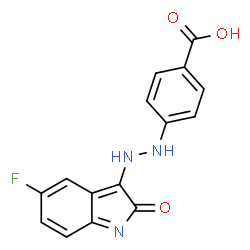 ChemSpider 2D Image | 4-[2-(5-Fluoro-2-oxo-2H-indol-3-yl)hydrazino]benzoic acid | C15H10FN3O3