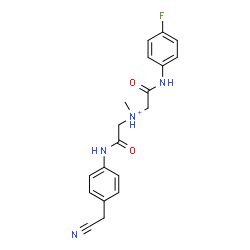ChemSpider 2D Image | 2-{[4-(Cyanomethyl)phenyl]amino}-N-{2-[(4-fluorophenyl)amino]-2-oxoethyl}-N-methyl-2-oxoethanaminium | C19H20FN4O2