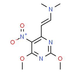 ChemSpider 2D Image | [2-(2,6-Dimethoxy-5-nitro-pyrimidin-4-yl)-vinyl]-dimethyl-amine | C10H14N4O4