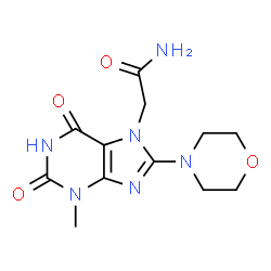 ChemSpider 2D Image | 2-[3-Methyl-8-(4-morpholinyl)-2,6-dioxo-1,2,3,6-tetrahydro-7H-purin-7-yl]acetamide | C12H16N6O4