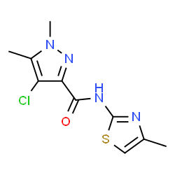 ChemSpider 2D Image | 4-Chloro-1,5-dimethyl-N-(4-methyl-1,3-thiazol-2-yl)-1H-pyrazole-3-carboxamide | C10H11ClN4OS
