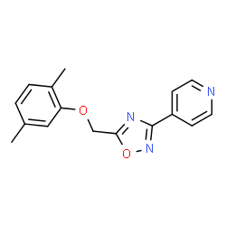 ChemSpider 2D Image | 4-{5-[(2,5-Dimethylphenoxy)methyl]-1,2,4-oxadiazol-3-yl}pyridine | C16H15N3O2