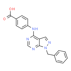 ChemSpider 2D Image | 4-[(1-Benzyl-1H-pyrazolo[3,4-d]pyrimidin-4-yl)amino]benzoic acid | C19H15N5O2