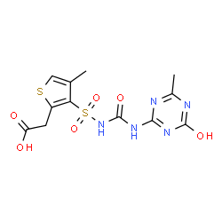 ChemSpider 2D Image | (3-{[(4-Hydroxy-6-methyl-1,3,5-triazin-2-yl)carbamoyl]sulfamoyl}-4-methyl-2-thienyl)acetic acid | C12H13N5O6S2