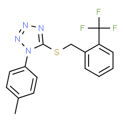 ChemSpider 2D Image | 1-(4-Methylphenyl)-5-{[2-(trifluoromethyl)benzyl]sulfanyl}-1H-tetrazole | C16H13F3N4S