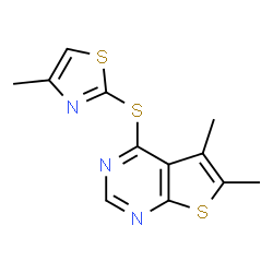ChemSpider 2D Image | 5,6-Dimethyl-4-[(4-methyl-1,3-thiazol-2-yl)sulfanyl]thieno[2,3-d]pyrimidine | C12H11N3S3