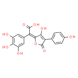 ChemSpider 2D Image | (2E)-[3-Hydroxy-4-(4-hydroxyphenyl)-5-oxo-2(5H)-furanylidene](3,4,5-trihydroxyphenyl)acetic acid | C18H12O9
