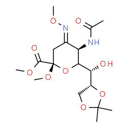 ChemSpider 2D Image | Methyl (2S,4E,5R)-5-acetamido-6-[(S)-[(4R)-2,2-dimethyl-1,3-dioxolan-4-yl](hydroxy)methyl]-2-methoxy-4-(methoxyimino)tetrahydro-2H-pyran-2-carboxylate (non-preferred name) | C17H28N2O9