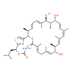 ChemSpider 2D Image | (1S)-1-{4-[(2S,3S,4E,6E,8S,9S,10R,11E,13Z,15E,17S,18S,19E,22E)-10,18-Dihydroxy-8-methoxy-3,7,9,13,15,17,20,23-octamethyl-24-oxooxacyclotetracosa-4,6,11,13,15,19,22-heptaen-2-yl]-1,3-thiazol-2-yl}-3-me
thylbutyl methylcarbamate | C42H62N2O7S