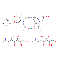 ChemSpider 2D Image | 3-benzyloxy-2-[12-(carboxymethyl)-6,10,16-trioxo-7,9,17-trioxa-1,4,12-triaza-8$l^{3}-gadolinabicyclo[6.6.3]heptadecan-4-yl]propanoic acid;(2R,3S,4R,5S)-6-(methylamino)hexane-1,2,3,4,5-pentol;(2S,3S,4S,5R)-6-(methylamino)hexane-1,2,3,4,5-pentol | C36H62GdN5O21