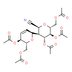 ChemSpider 2D Image | (2S,2'S,3'S,4'R,5S,5'S,6R,6'R)-6,6'-Bis(acetoxymethyl)-2'-cyano-3',4',5,5',6,6'-hexahydro-2H,2'H-2,3'-bipyran-4',5,5'-triyl triacetate (non-preferred name) | C23H29NO12