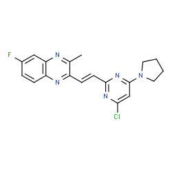 ChemSpider 2D Image | 2-{(E)-2-[4-Chloro-6-(1-pyrrolidinyl)-2-pyrimidinyl]vinyl}-6-fluoro-3-methylquinoxaline | C19H17ClFN5