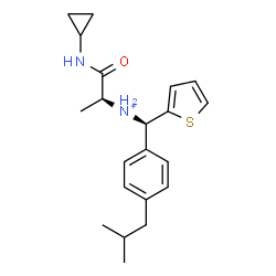 ChemSpider 2D Image | (2S)-1-(Cyclopropylamino)-N-[(R)-(4-isobutylphenyl)(2-thienyl)methyl]-1-oxo-2-propanaminium | C21H29N2OS