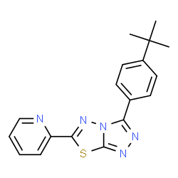 ChemSpider 2D Image | 3-[4-(2-Methyl-2-propanyl)phenyl]-6-(2-pyridinyl)[1,2,4]triazolo[3,4-b][1,3,4]thiadiazole | C18H17N5S