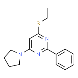 ChemSpider 2D Image | 4-(Ethylsulfanyl)-2-phenyl-6-(1-pyrrolidinyl)pyrimidine | C16H19N3S