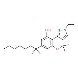 ChemSpider 2D Image | 2-Ethyl-4,4-dimethyl-7-(2-methyl-2-octanyl)-2,4-dihydrochromeno[4,3-c]pyrazol-9-ol | C23H34N2O2
