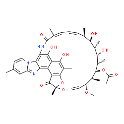 ChemSpider 2D Image | (7S,9Z,11R,12S,13R,14S,15S,16S,17R,18R,19Z,21Z)-2,15,17,36-Tetrahydroxy-11-methoxy-3,7,12,14,16,18,22,30-octamethyl-6,23-dioxo-8,37-dioxa-24,27,33-triazahexacyclo[23.10.1.1~4,7~.0~5,35~.0~26,34~.0~27,
32~]heptatriaconta-1(36),2,4,9,19,21,25,28,30,32,34-undecaen-13-yl acetate | C43H51N3O11