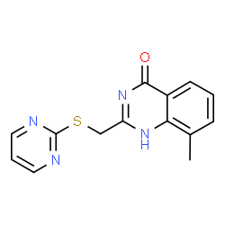 ChemSpider 2D Image | 8-Methyl-2-[(2-pyrimidinylsulfanyl)methyl]-4(1H)-quinazolinone | C14H12N4OS