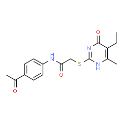 ChemSpider 2D Image | acetamide, N-(4-acetylphenyl)-2-[(5-ethyl-4-hydroxy-6-methyl-2-pyrimidinyl)thio]- | C17H19N3O3S