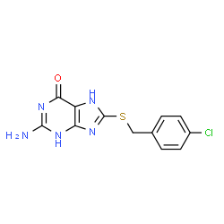 ChemSpider 2D Image | 2-Amino-8-[(4-chlorobenzyl)sulfanyl]-3,7-dihydro-6H-purin-6-one | C12H10ClN5OS