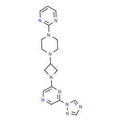 ChemSpider 2D Image | 2-(4-{1-[6-(1H-1,2,4-Triazol-1-yl)-2-pyrazinyl]-3-azetidinyl}-1-piperazinyl)pyrimidine | C17H20N10