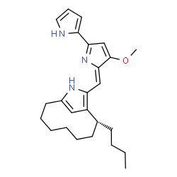 ChemSpider 2D Image | (2R)-2-Butyl-11-[(Z)-(4'-methoxy-1H,5'H-2,2'-bipyrrol-5'-ylidene)methyl]-10-azabicyclo[7.2.1]dodeca-1(11),9(12)-diene | C25H33N3O