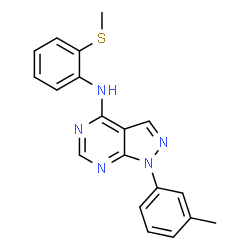 ChemSpider 2D Image | 1-(3-Methylphenyl)-N-[2-(methylsulfanyl)phenyl]-1H-pyrazolo[3,4-d]pyrimidin-4-amine | C19H17N5S