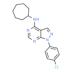 ChemSpider 2D Image | 1-(4-Chlorophenyl)-N-cycloheptyl-1H-pyrazolo[3,4-d]pyrimidin-4-amine | C18H20ClN5