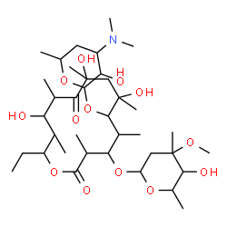 ChemSpider 2D Image | 6-{[4-(Dimethylamino)-3-hydroxy-6-methyltetrahydro-2H-pyran-2-yl]oxy}-14-ethyl-7,9,12-trihydroxy-4-[(5-hydroxy-4-methoxy-4,6-dimethyltetrahydro-2H-pyran-2-yl)oxy]-3,5,7,9,11,13-hexamethyloxacyclotetra
decane-2,10-dione | C37H67NO13