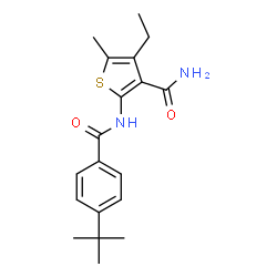 ChemSpider 2D Image | 2-[(4-tert-Butylbenzoyl)amino]-4-ethyl-5-methylthiophene-3-carboxamide | C19H24N2O2S