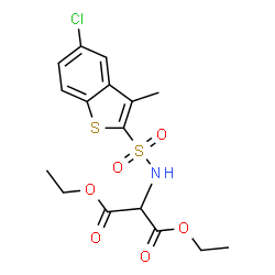 ChemSpider 2D Image | Diethyl {[(5-chloro-3-methyl-1-benzothiophen-2-yl)sulfonyl]amino}malonate | C16H18ClNO6S2