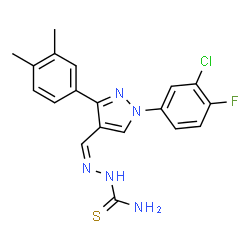 ChemSpider 2D Image | (2Z)-2-{[1-(3-Chloro-4-fluorophenyl)-3-(3,4-dimethylphenyl)-1H-pyrazol-4-yl]methylene}hydrazinecarbothioamide | C19H17ClFN5S