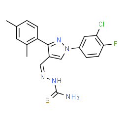 ChemSpider 2D Image | (2Z)-2-{[1-(3-Chloro-4-fluorophenyl)-3-(2,4-dimethylphenyl)-1H-pyrazol-4-yl]methylene}hydrazinecarbothioamide | C19H17ClFN5S