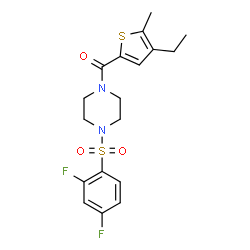 ChemSpider 2D Image | {4-[(2,4-Difluorophenyl)sulfonyl]-1-piperazinyl}(4-ethyl-5-methyl-2-thienyl)methanone | C18H20F2N2O3S2