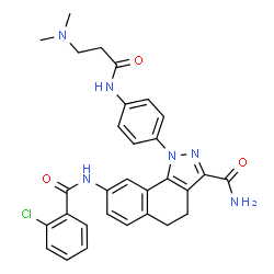 ChemSpider 2D Image | 8-[(2-Chlorobenzoyl)amino]-1-{4-[(N,N-dimethyl-beta-alanyl)amino]phenyl}-4,5-dihydro-1H-benzo[g]indazole-3-carboxamide | C30H29ClN6O3