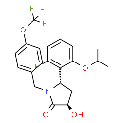 ChemSpider 2D Image | (3R,5S)-5-(2-Fluoro-6-isopropoxyphenyl)-3-hydroxy-1-[4-(trifluoromethoxy)benzyl]-2-pyrrolidinone | C21H21F4NO4